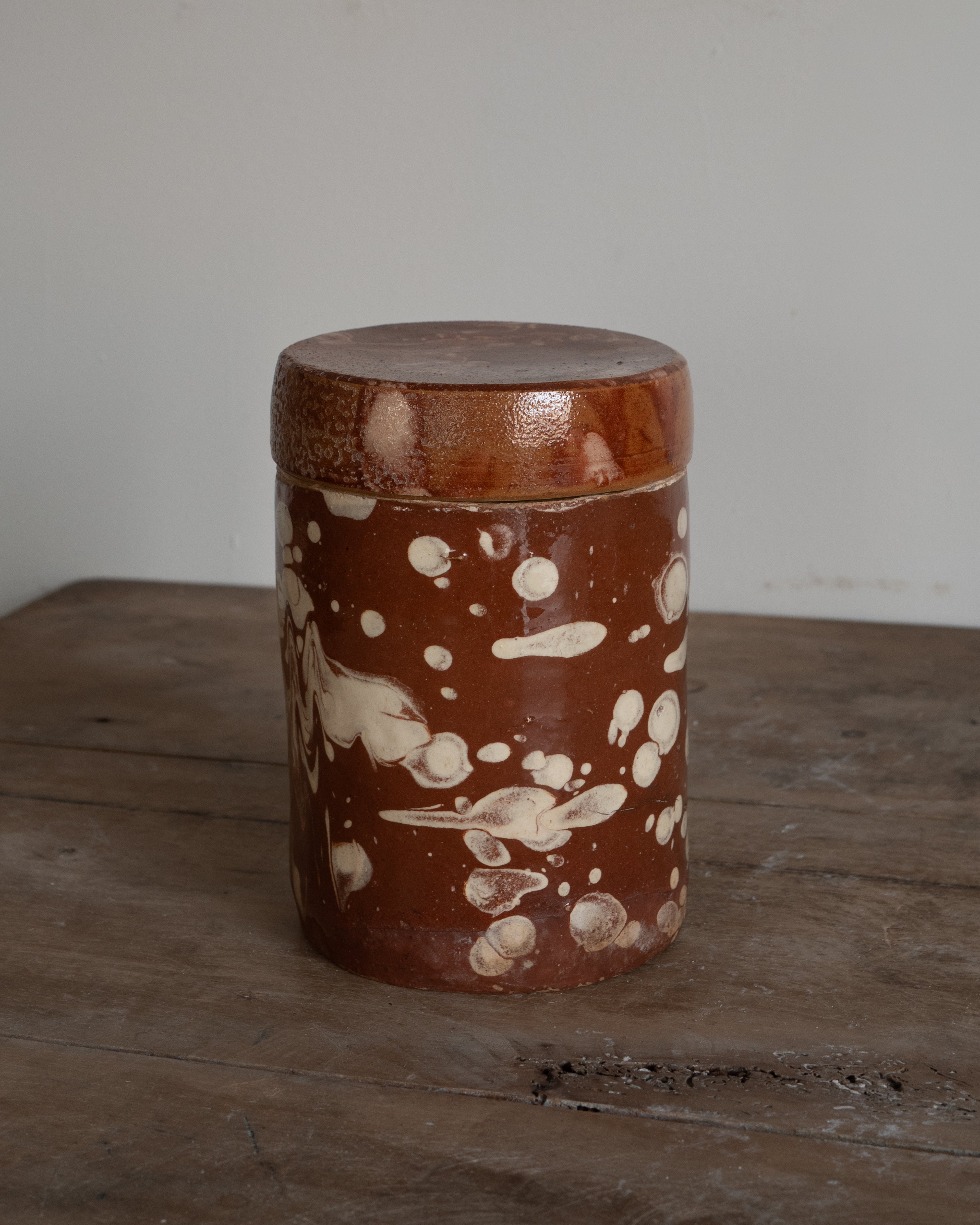 20th Century Italian Puglia Slipware Canister with Lid, AN-5083