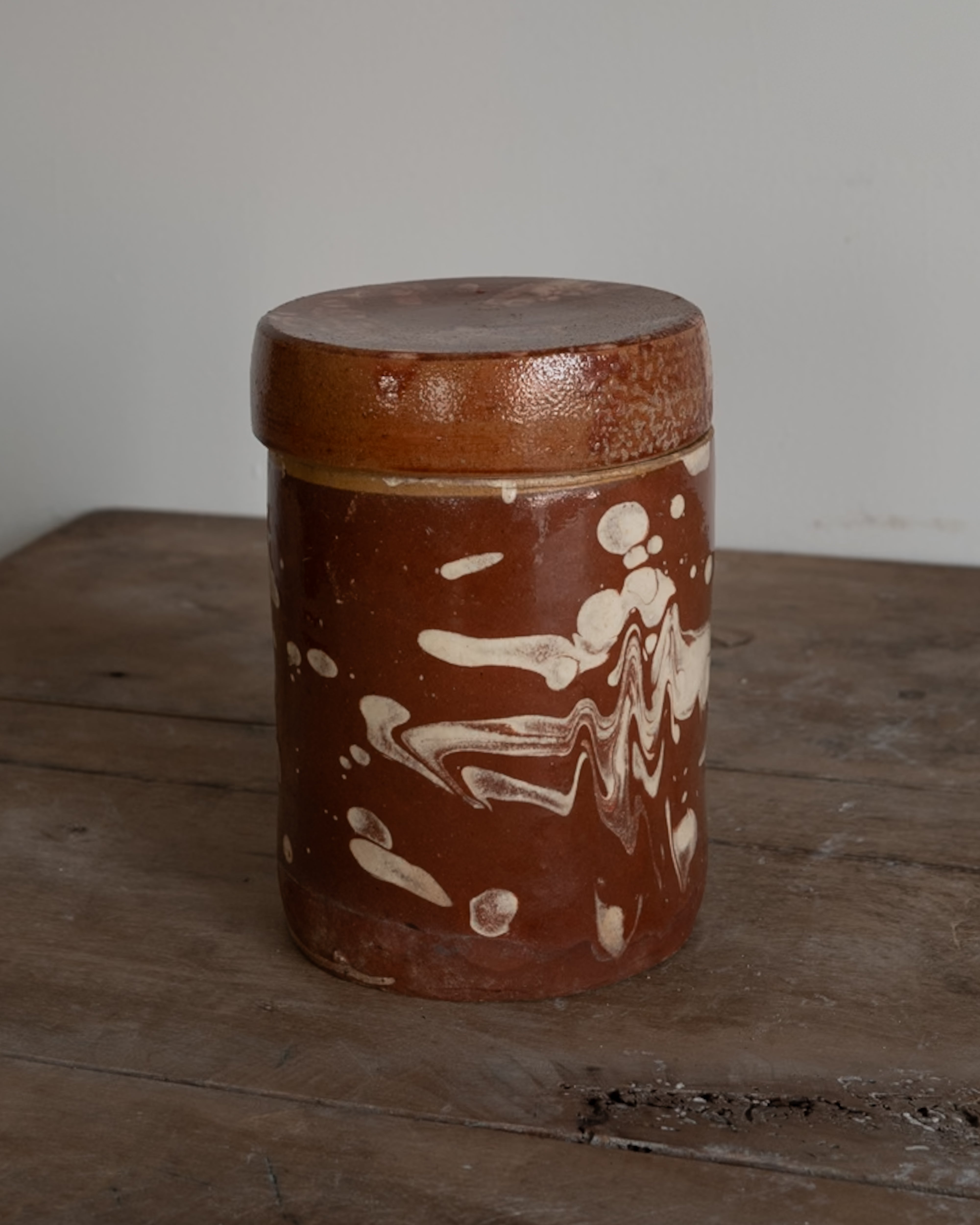 20th Century Italian Puglia Slipware Canister with Lid, AN-5083