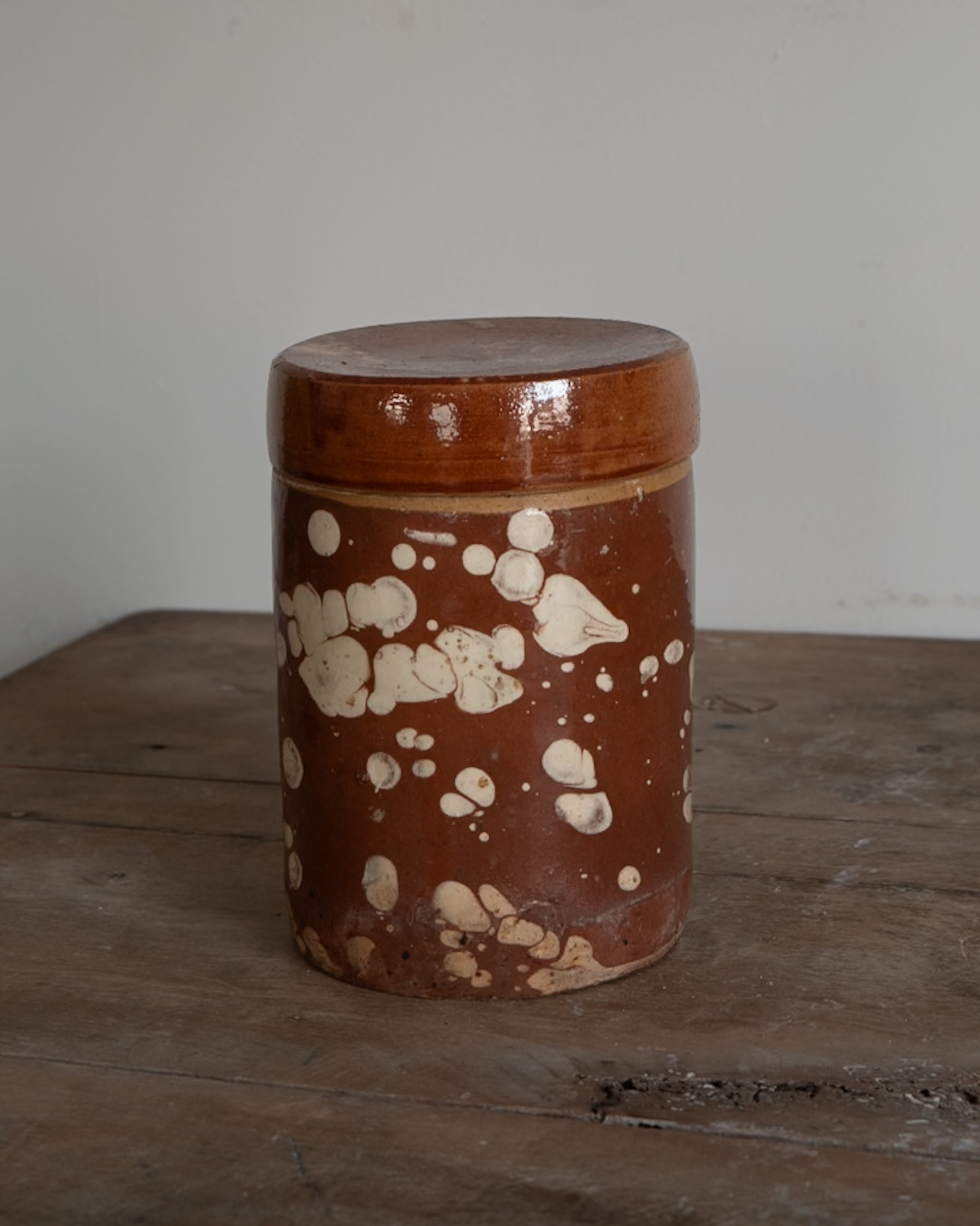 20th Century Italian Puglia Slipware Canister with Lid, AN-5083