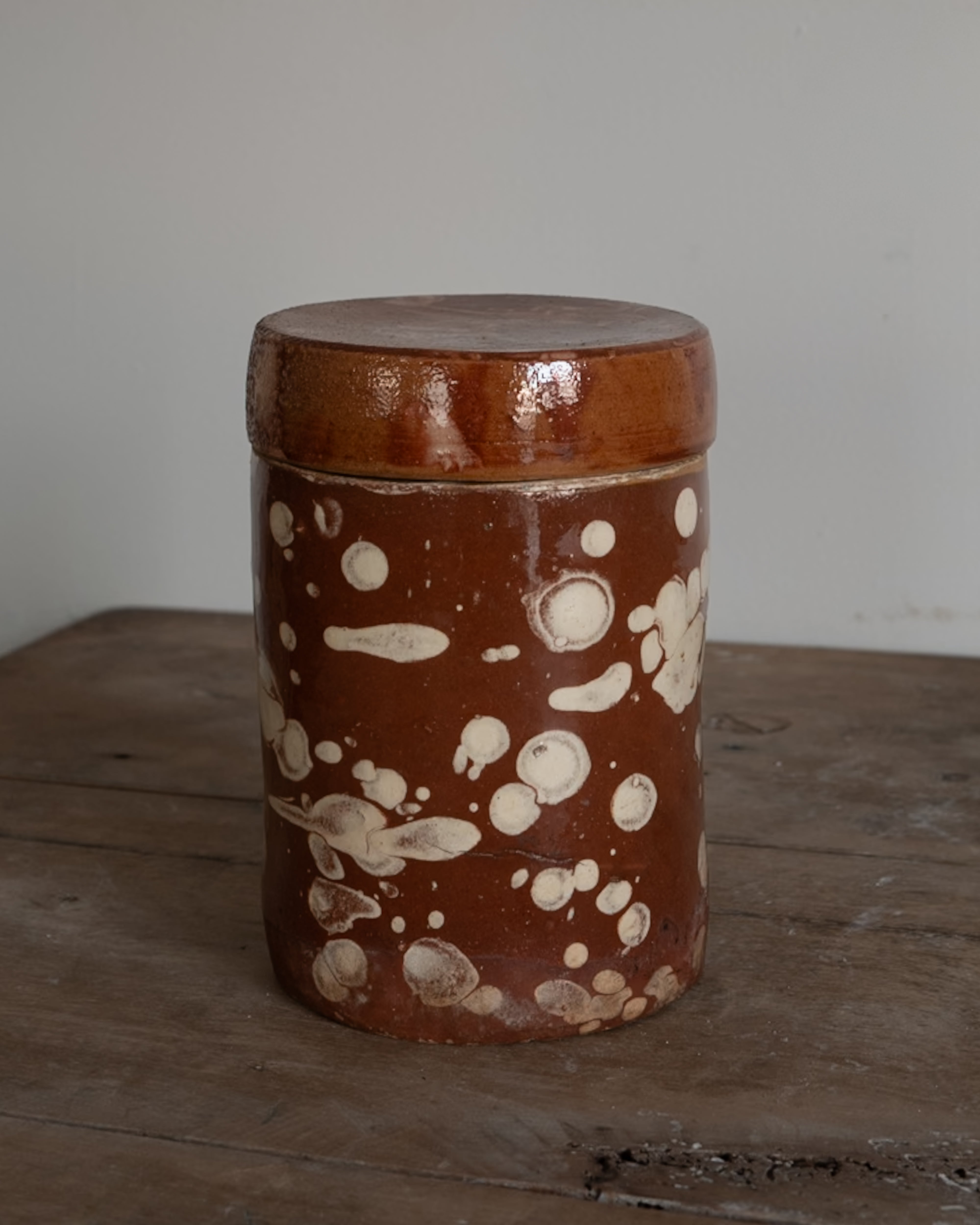 20th Century Italian Puglia Slipware Canister with Lid, AN-5083