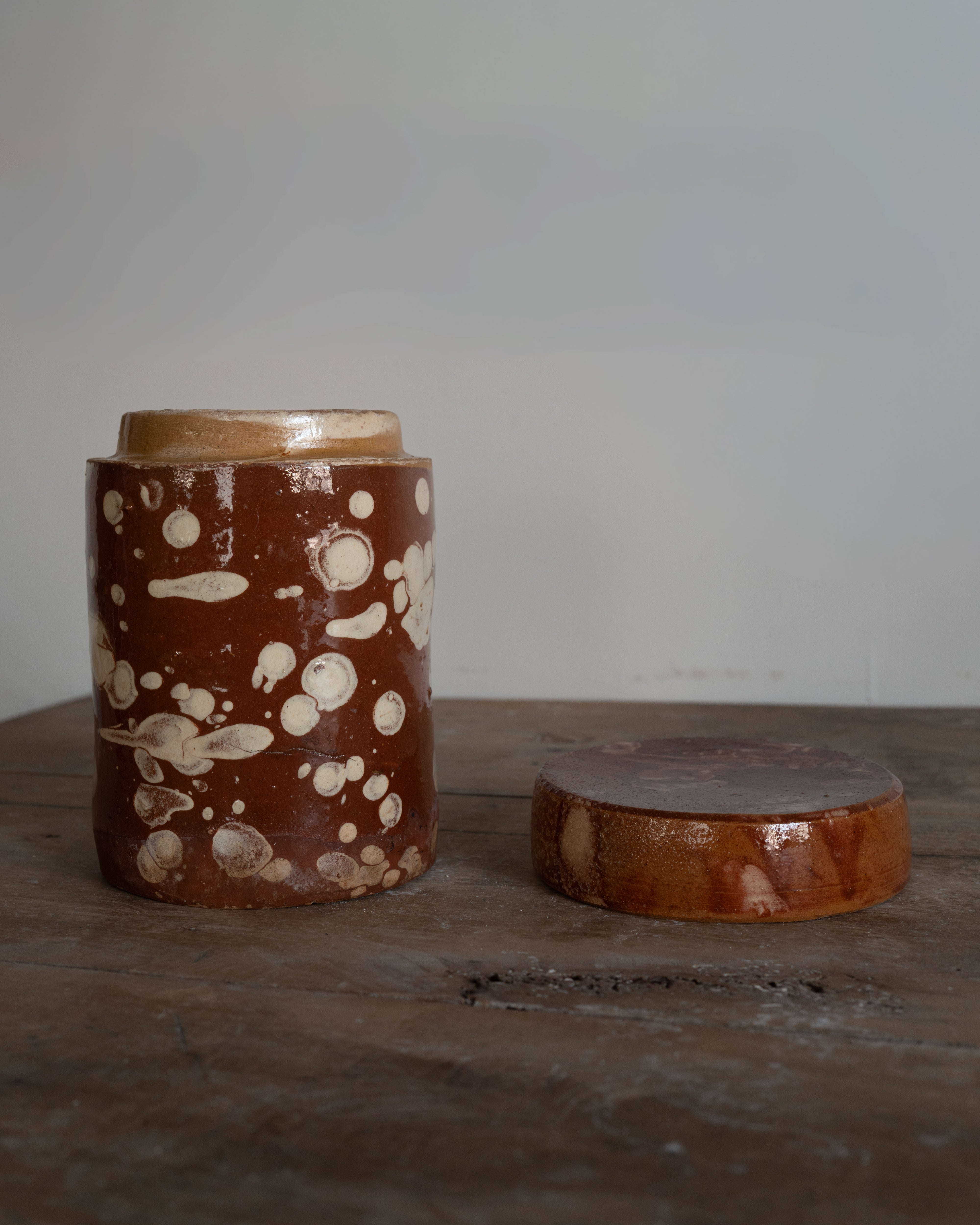 20th Century Italian Puglia Slipware Canister with Lid, AN-5083